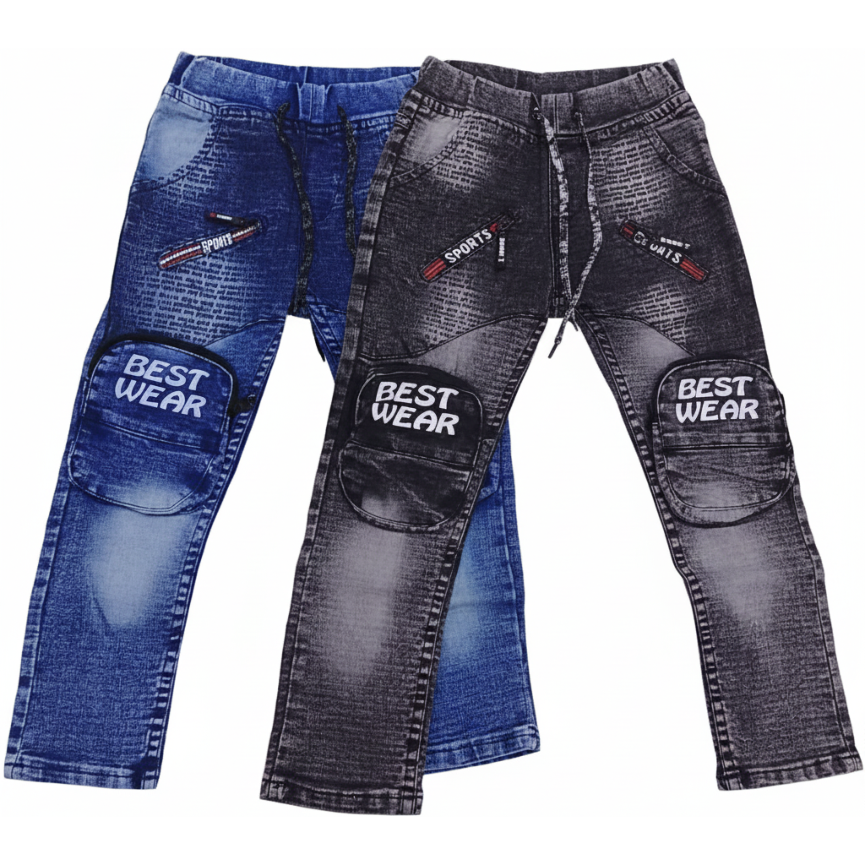 Boys' Graphic Print Denim Jeans – Slim Fit Pants - 1023
