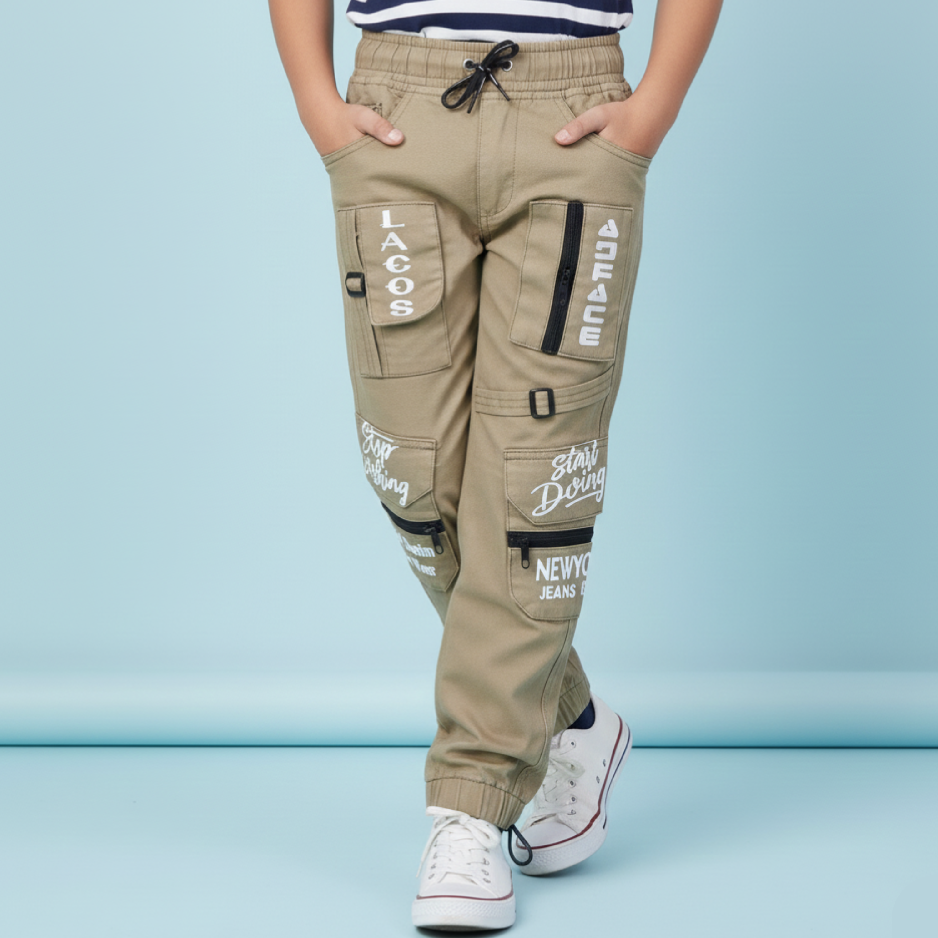 Kids' Multi-Pocket Cargo Joggers – Tactical Streetwear Style - 1027