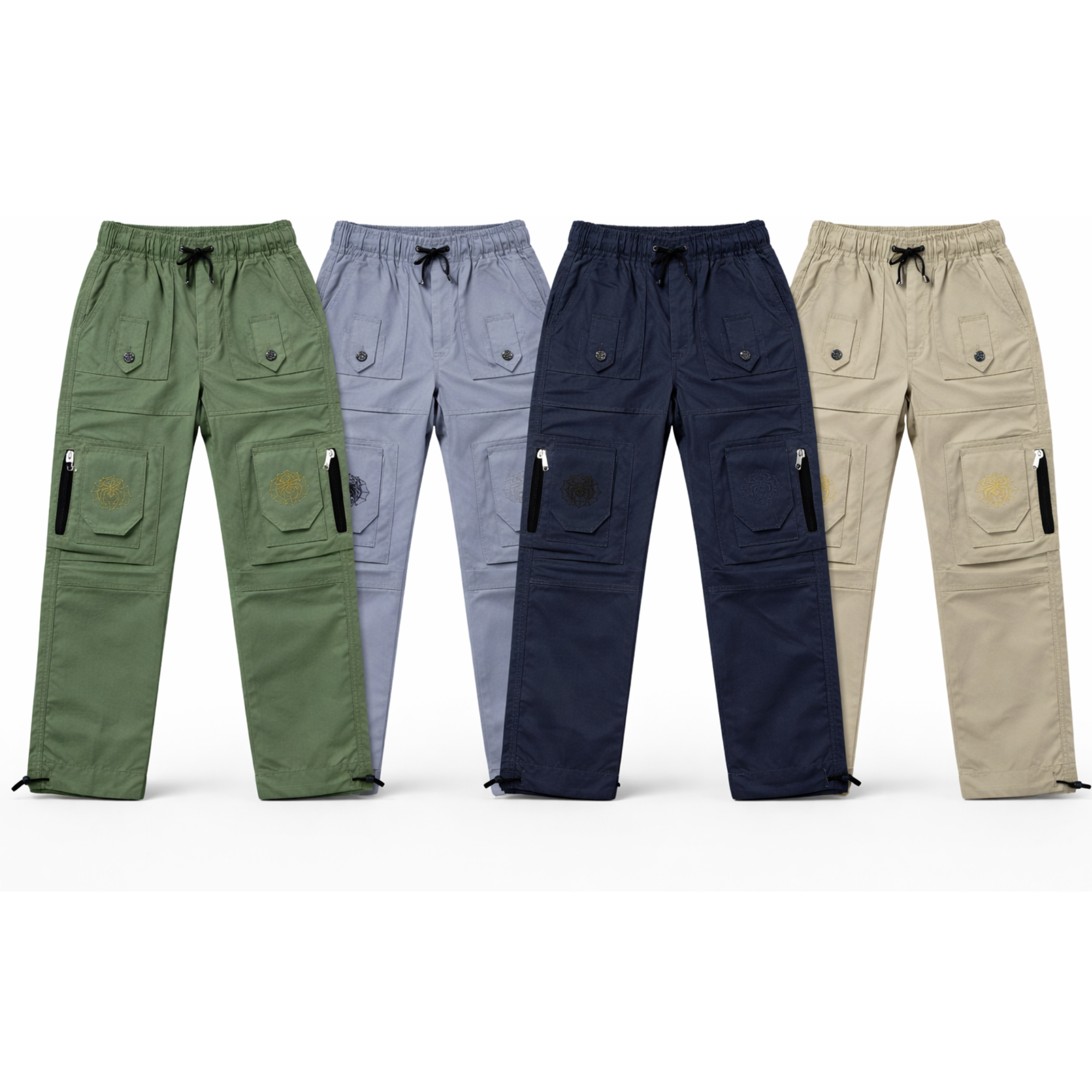 Kids' Spider-Embroidered Cargo Pants – Multi-Pocket Tactical Joggers - 1028