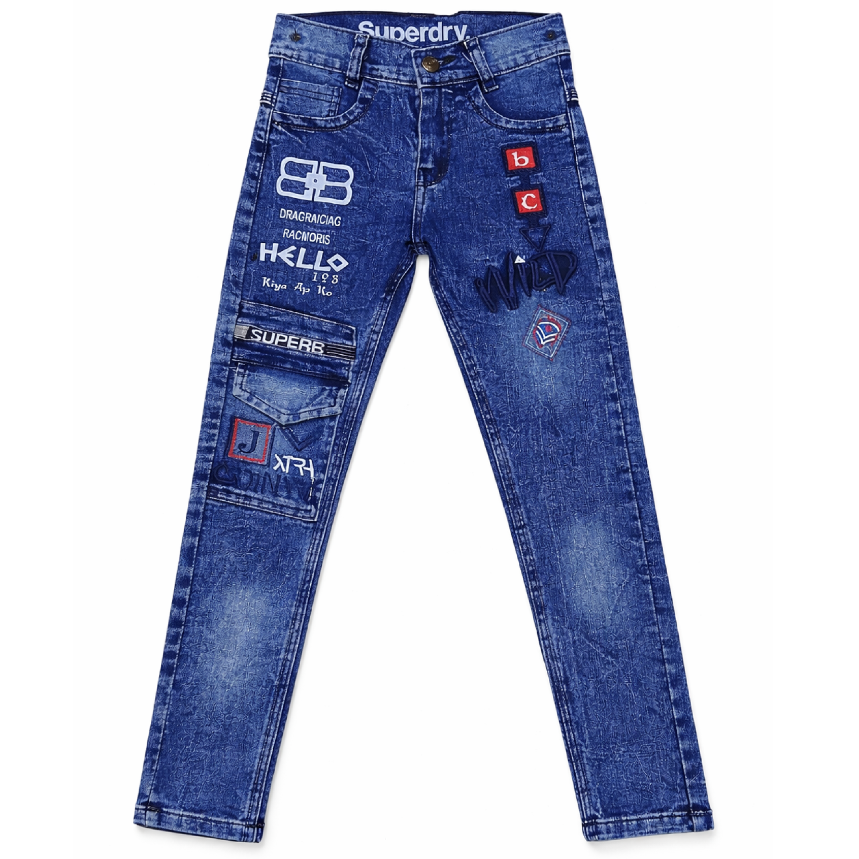 Boys' Graphic Print Denim Jeans – Funky Patchwork Slim Fit Pants - 1018