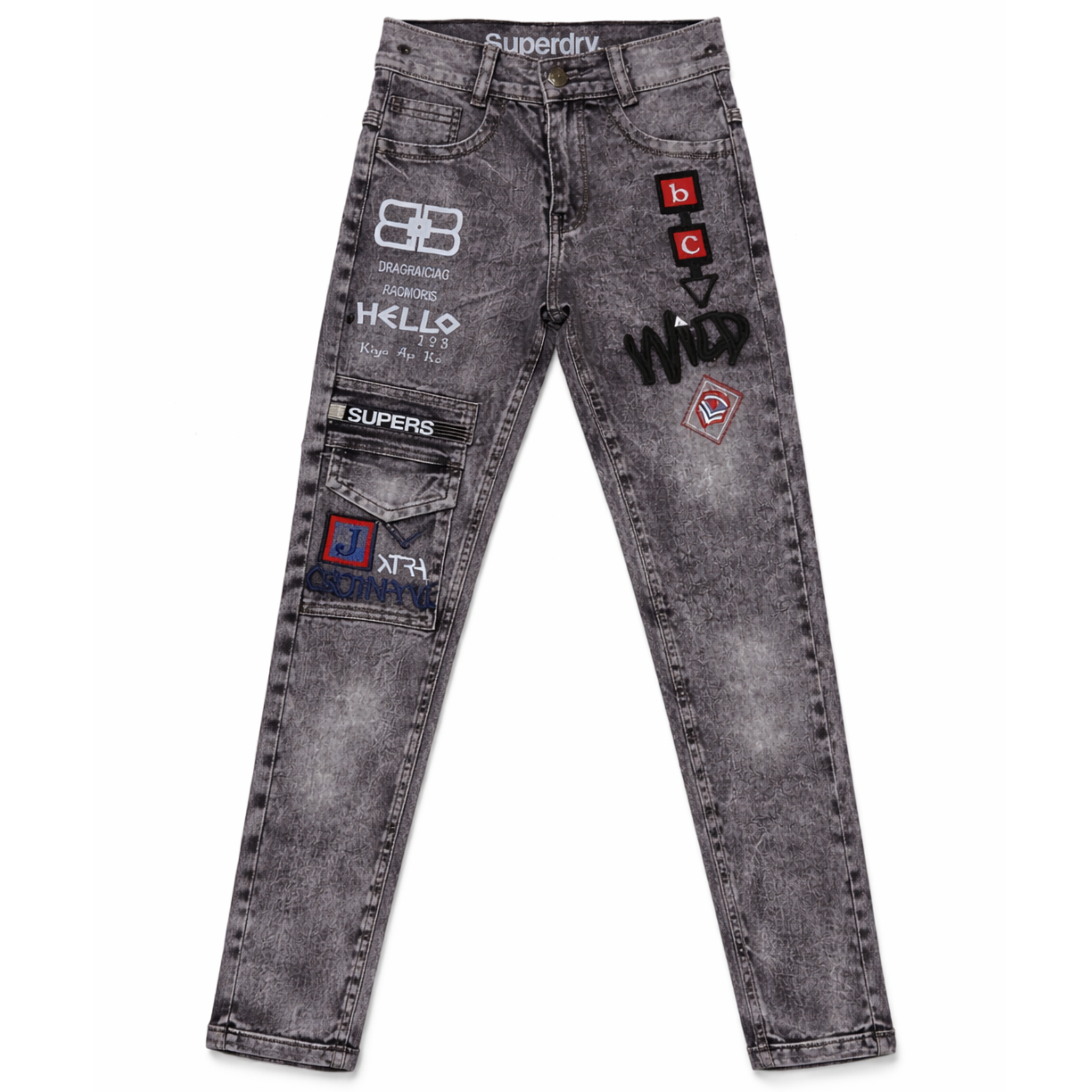 Boys' Graphic Print Denim Jeans – Funky Patchwork Slim Fit Pants - 1018