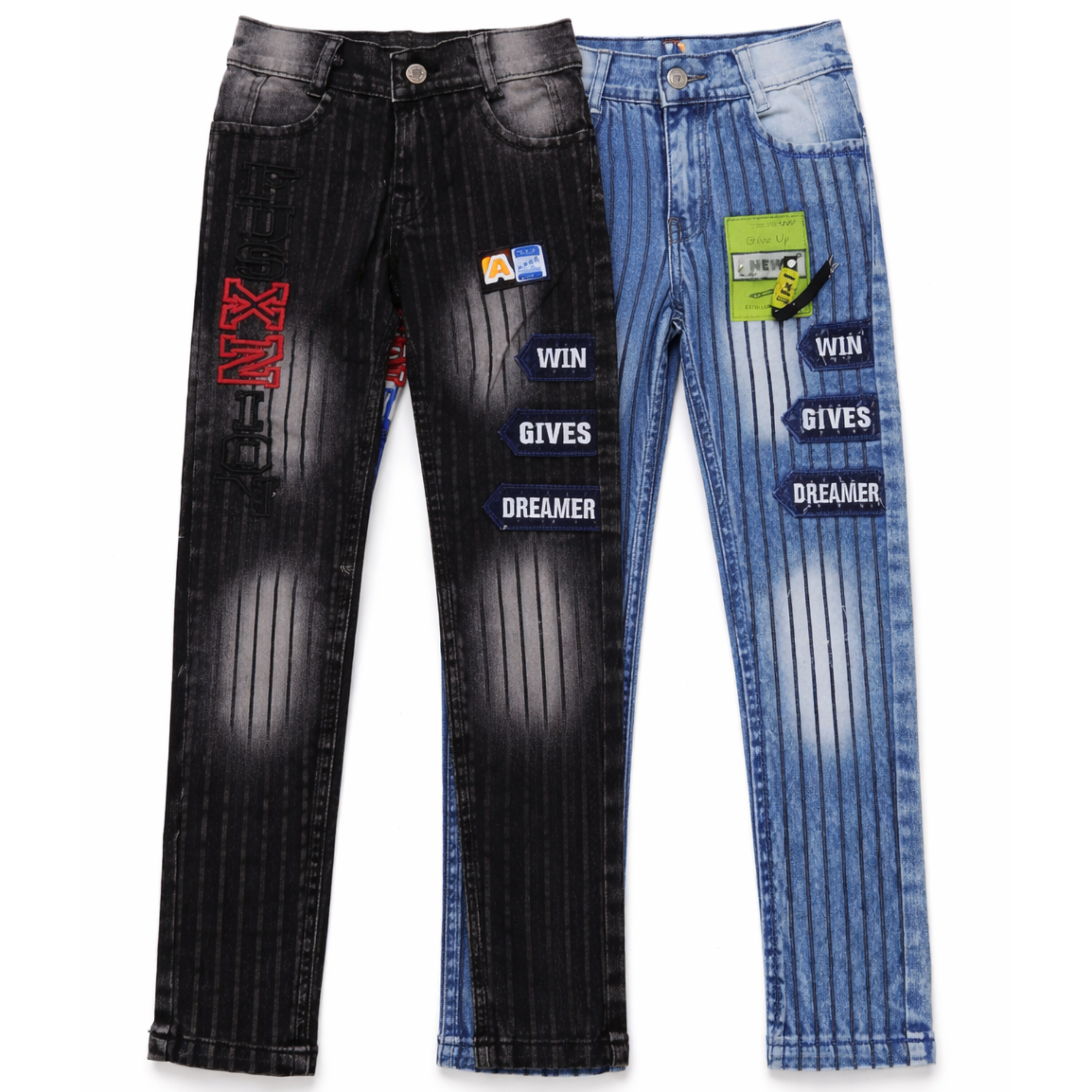 Boys' Graphic Print Denim Jeans – Funky Patchwork Slim Fit Pants - 1019
