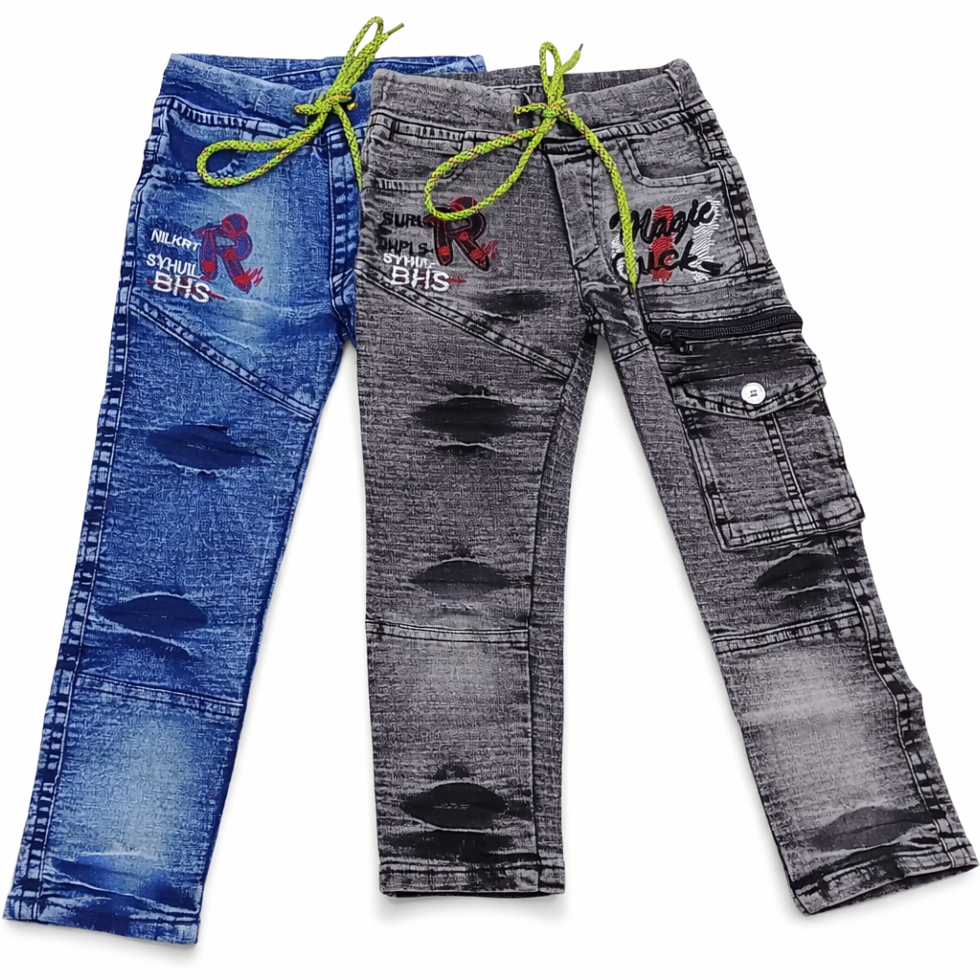 Boys' Graphic Print Denim Jeans – Funky Patchwork Slim Fit Pants - 1020