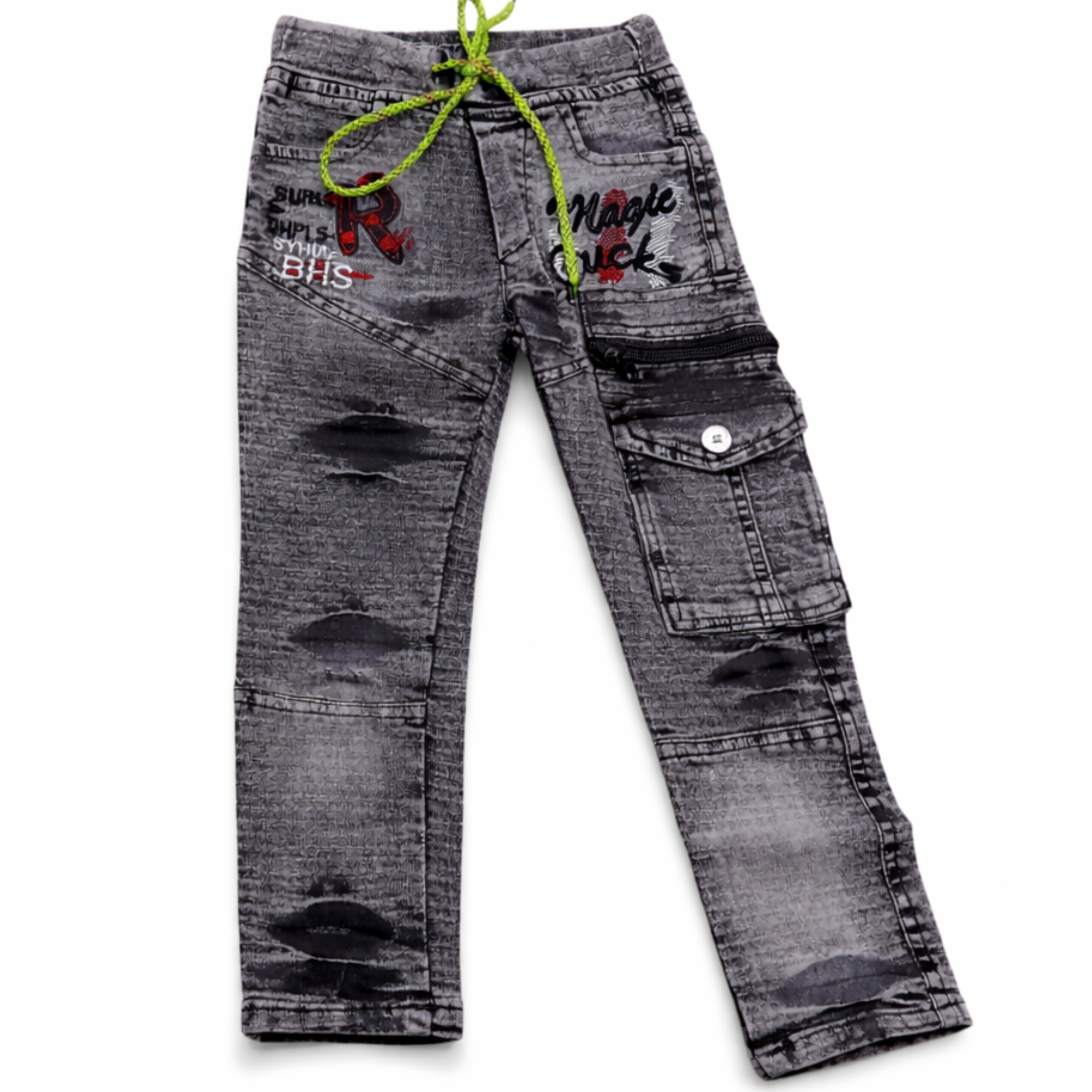 Boys' Graphic Print Denim Jeans – Funky Patchwork Slim Fit Pants - 1020