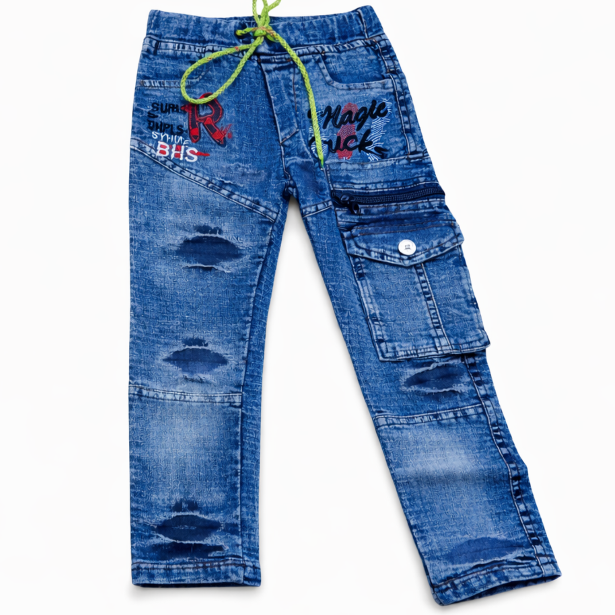 Boys' Graphic Print Denim Jeans – Funky Patchwork Slim Fit Pants - 1020