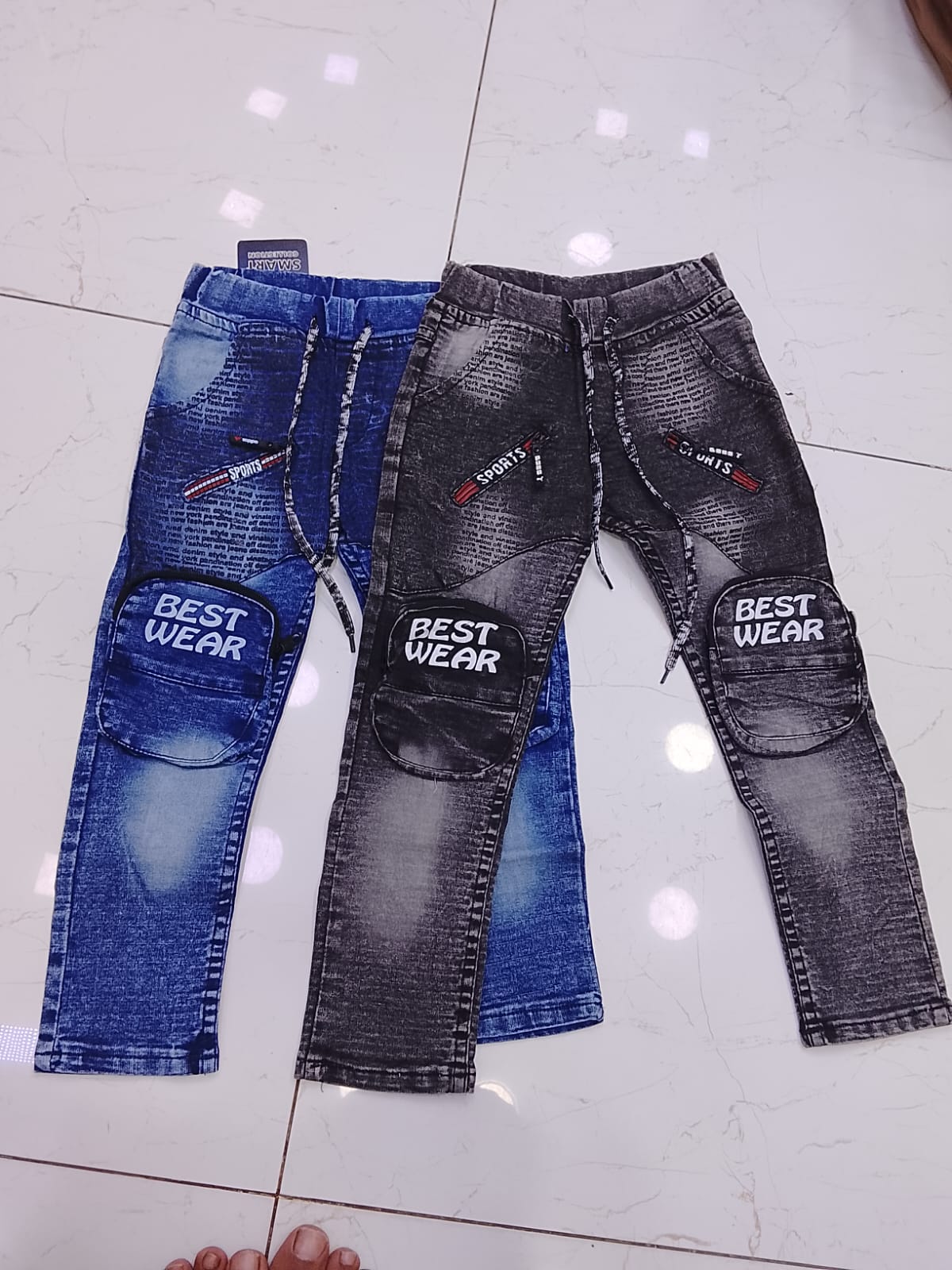 Boys' Graphic Print Denim Jeans – Slim Fit Pants - 1023