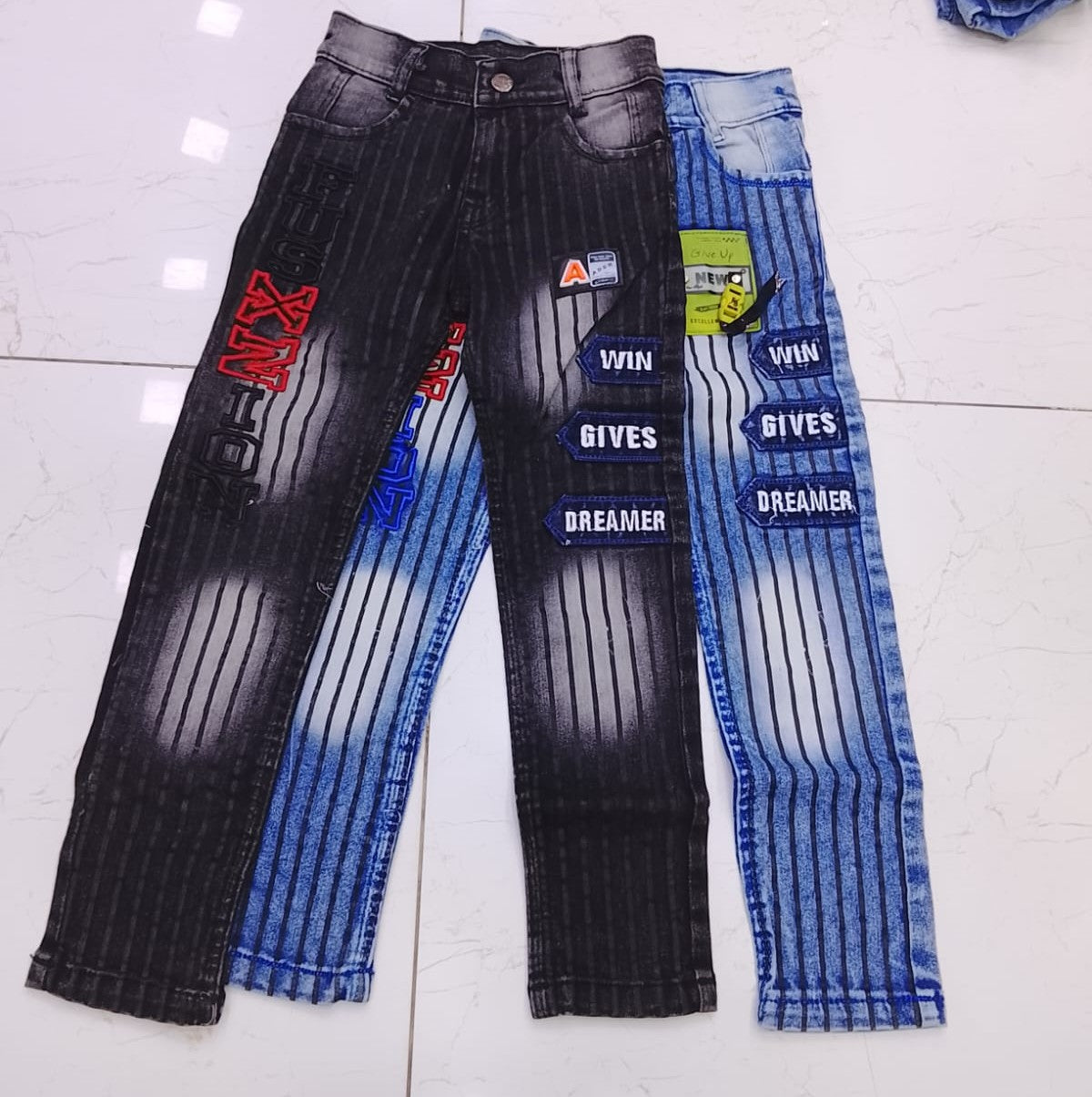 Boys' Graphic Print Denim Jeans – Funky Patchwork Slim Fit Pants - 1019