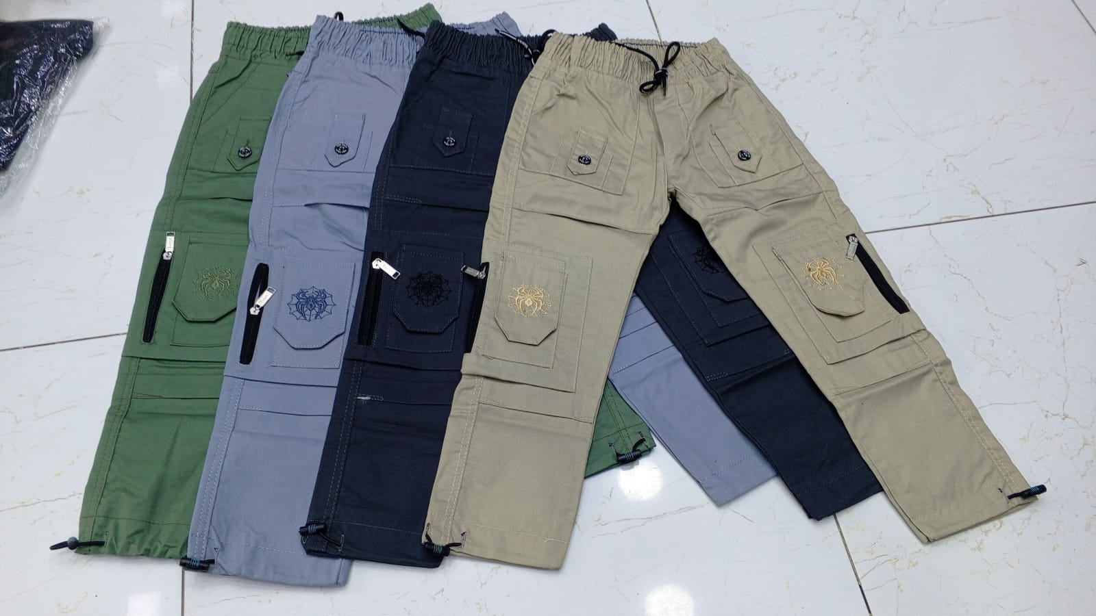 Kids' Spider-Embroidered Cargo Pants – Multi-Pocket Tactical Joggers - 1028